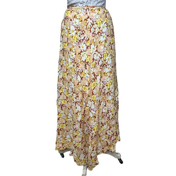 L*Space Anza Floral Tie Wrap Closure Maxi Skirt Yellow Brown Women's S NWT - Picture 3 of 5